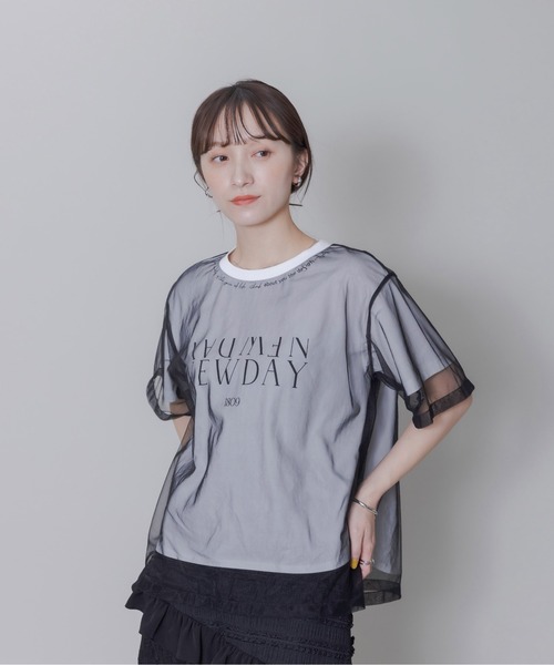 半額以下で買えるクーポン特集 チュールレイヤードテキストロゴTシャツ Eimee Law│Eimee Law トップス