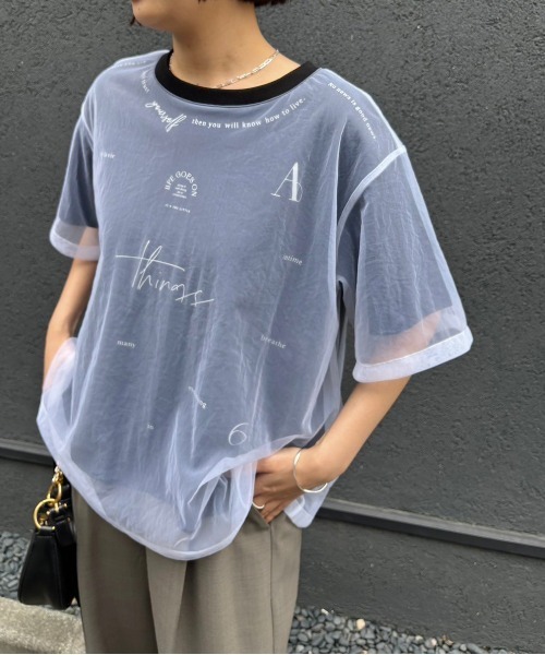 Eimee Law(エイミーロウ)の「チュールレイヤードテキストロゴTシャツ(Tシャツ/カットソー・レディース・ホワイト×ライトグレー/ホワイト×ブラック/ブラック×ホワイト/ライトグレー/アイボリー/ブラック・38/FREE)」の8枚目の写真