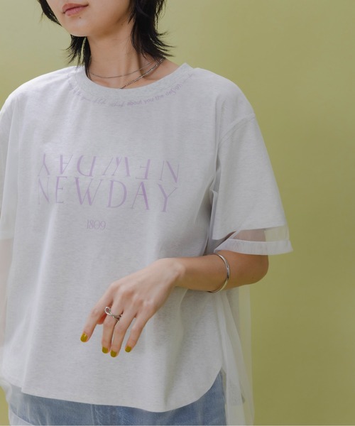 チュールレイヤードテキストロゴTシャツ チュールレイヤードテキストロゴTシャツ｜メドックの通販｜&mall