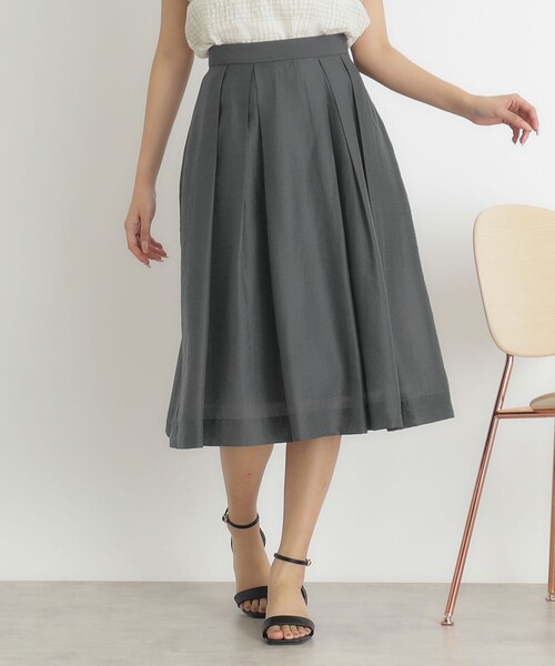 index（インデックス）の「◆シャンブレータックフレアスカート【洗濯機洗い可】（スカート・レディース・チャコールグレー/ダークグリーン/パープル・40/38/36/34/42）」の2枚目の写真