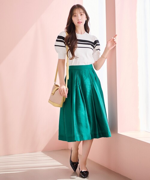 index（インデックス）の「◆シャンブレータックフレアスカート【洗濯機洗い可】（スカート・レディース・チャコールグレー/ダークグリーン/パープル・40/38/36/34/42）」の3枚目の写真