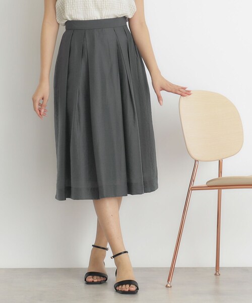 index（インデックス）の「◆シャンブレータックフレアスカート【洗濯機洗い可】（スカート・レディース・チャコールグレー/ダークグリーン/パープル・40/38/36/34/42）」の6枚目の写真