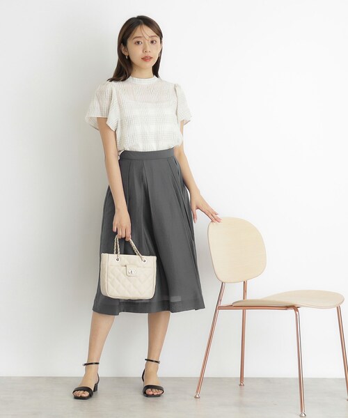 index（インデックス）の「◆シャンブレータックフレアスカート【洗濯機洗い可】（スカート・レディース・チャコールグレー/ダークグリーン/パープル・40/38/36/34/42）」の7枚目の写真