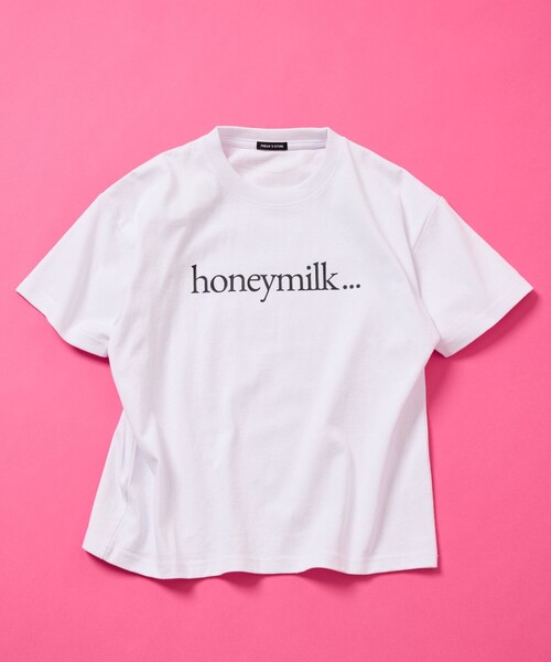 FREAK'S STORE(フリークスストア)の「限定展開 キッズ ロゴプリント クルーネック Tシャツ / KIDS honeymilk(Tシャツ/カットソー・キッズ・ホワイト/チャコールグレー/ネイビー/グレー・140/150/120/130)」の2枚目の写真