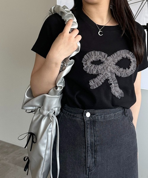 apres jour mignon(アプレジュールミニョン)の「【apres jour mignon SOIE】チュールモチーフフリルT【ZOZOTOWN限定アイテム】(Tシャツ/カットソー・レディース・ネイビー/ブラック/チャコールグレー/ブラック系その他・X-LARGE/フリー)」の1枚目の写真