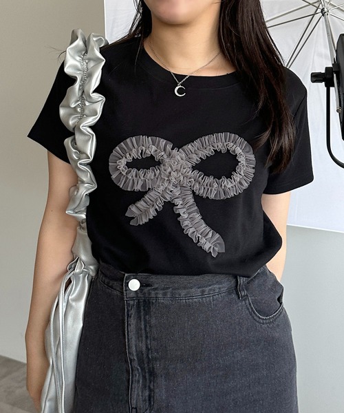 apres jour mignon(アプレジュールミニョン)の「【apres jour mignon SOIE】チュールモチーフフリルT【ZOZOTOWN限定アイテム】(Tシャツ/カットソー・レディース・ネイビー/ブラック/チャコールグレー/ブラック系その他・X-LARGE/フリー)」の5枚目の写真