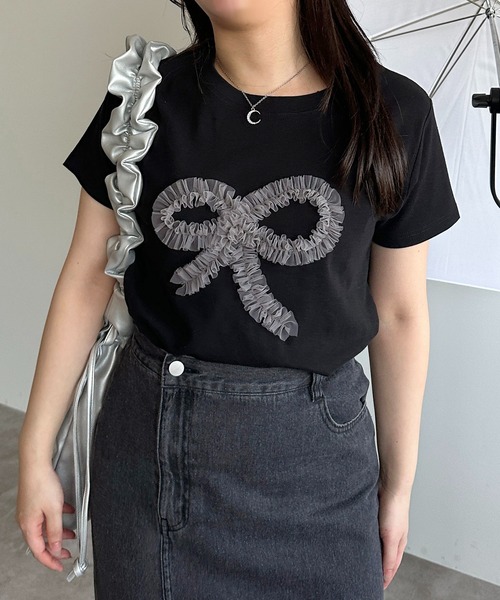 apres jour mignon(アプレジュールミニョン)の「【apres jour mignon SOIE】チュールモチーフフリルT【ZOZOTOWN限定アイテム】(Tシャツ/カットソー・レディース・ネイビー/ブラック/チャコールグレー/ブラック系その他・X-LARGE/フリー)」の6枚目の写真