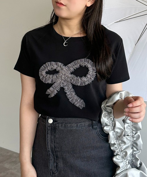 apres jour mignon(アプレジュールミニョン)の「【apres jour mignon SOIE】チュールモチーフフリルT【ZOZOTOWN限定アイテム】(Tシャツ/カットソー・レディース・ネイビー/ブラック/チャコールグレー/ブラック系その他・X-LARGE/フリー)」の8枚目の写真