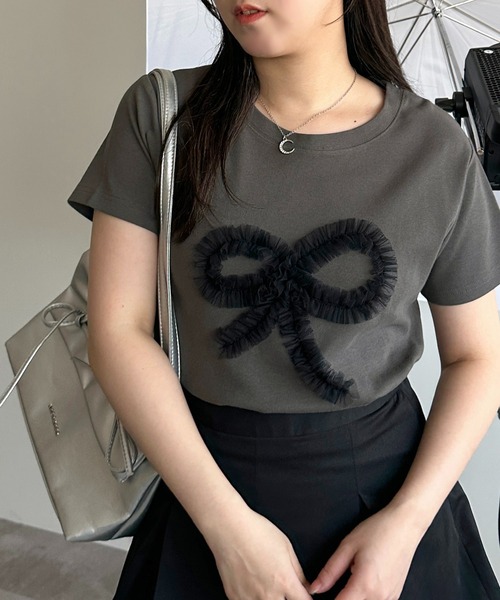 apres jour mignon(アプレジュールミニョン)の「【apres jour mignon SOIE】チュールモチーフフリルT【ZOZOTOWN限定アイテム】(Tシャツ/カットソー・レディース・ネイビー/ブラック/チャコールグレー/ブラック系その他・X-LARGE/フリー)」の12枚目の写真