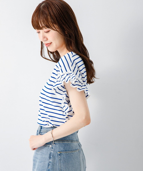 URBAN RESEARCH Sonny Label（アーバンリサーチサニーレーベル）の「『WEB限定』フリルスリーブプルオーバー（Tシャツ/カットソー・レディース・オフホワイト/ブラック/ブラック系その他/ブルー系その他・FREE）」の4枚目の写真