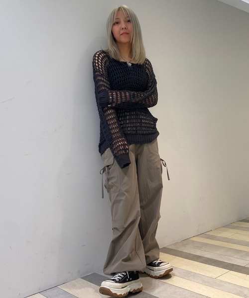 .KOM（ドットコム）の「A'GEM/9 × .kom 『.KOM/ドットケーオーエム』メッシュルーズニット（ニット/セーター・レディース・ブラック/カーキ/ホワイト/ピンク・FREE）」の10枚目の写真