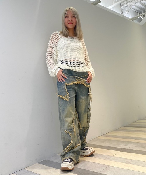 .KOM（ドットコム）の「A'GEM/9 × .kom 『.KOM/ドットケーオーエム』メッシュルーズニット（ニット/セーター・レディース・ブラック/カーキ/ホワイト/ピンク・FREE）」の13枚目の写真