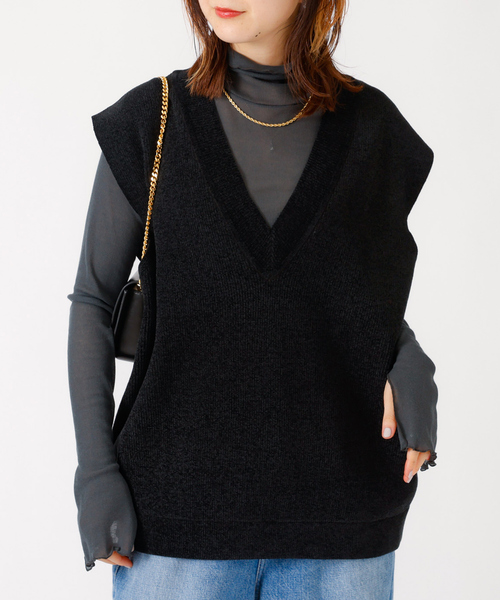 Rouge vif（ルージュヴィフ）の「モールニット片畔ベスト（ベスト・レディース・ブラック/サックスブルー/アイボリー・フリー）」の3枚目の写真