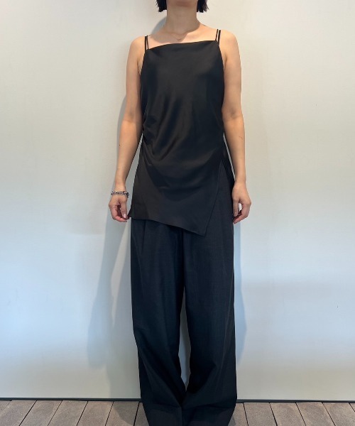 トップス CLANE DRAPE SATIN CAMISOLE TOPS BLACK CLANE - ドレープサテンキャミソール - DRAPE SATIN CAMISOLE