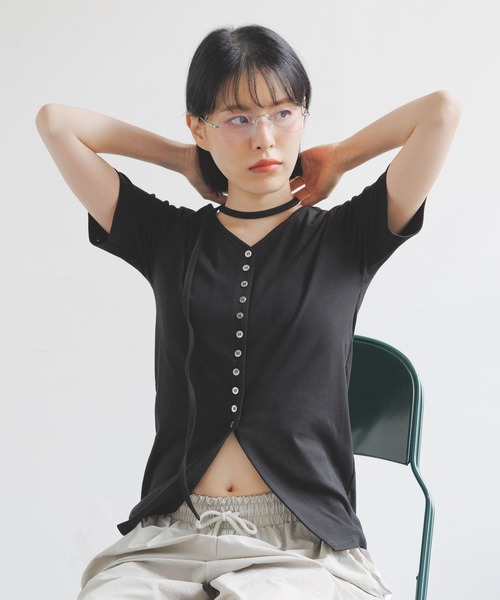 3.3 Field Trip （3.3フィールドトリップ）の「3.3 Field Trip／マフラーツキボタンカーデ（Tシャツ/カットソー・レディース・ブラック/アイボリー/カーキ・FREE）」の3枚目の写真