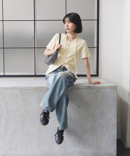 3.3 Field Trip （3.3フィールドトリップ）の「3.3 Field Trip／マフラーツキボタンカーデ（Tシャツ/カットソー・レディース・ブラック/アイボリー/カーキ・FREE）」の9枚目の写真