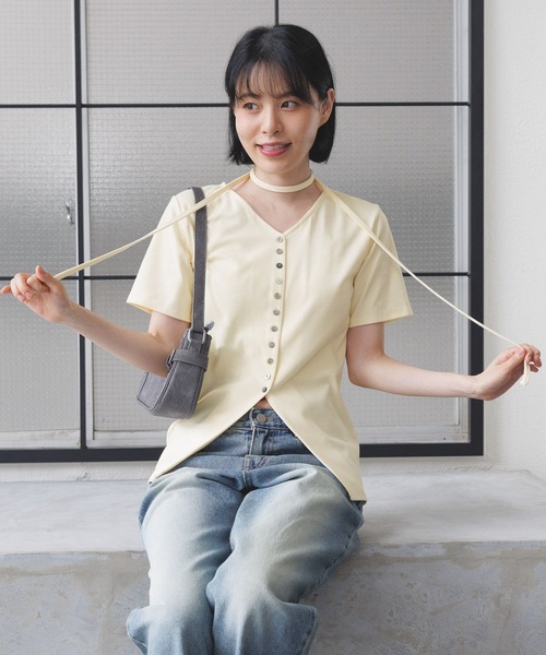 3.3 Field Trip （3.3フィールドトリップ）の「3.3 Field Trip／マフラーツキボタンカーデ（Tシャツ/カットソー・レディース・ブラック/アイボリー/カーキ・FREE）」の5枚目の写真