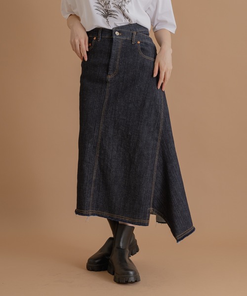 KATHARINE ROSS（キャサリンロス）の「【KATHARINE ROSS】hem unbalanced SK（デニムスカート・レディース・ブルー/ネイビー・MEDIUM）」の2枚目の写真