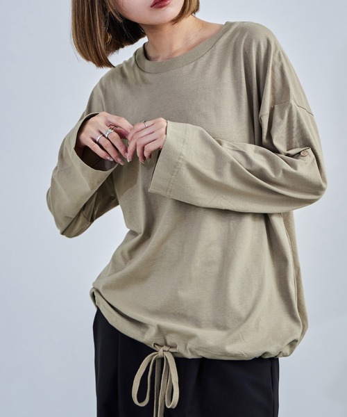 Fashion Letter(ファッションレター)の「【M-5L】2WAYバルーントップス 長袖 ロングスリーブ カットソー バルーンシルエット(Tシャツ/カットソー・レディース・カーキ/グレイッシュベージュ/ブラック/オフホワイト/チャコールグレー・4L~5L/LL~3L/M~L)」の5枚目の写真