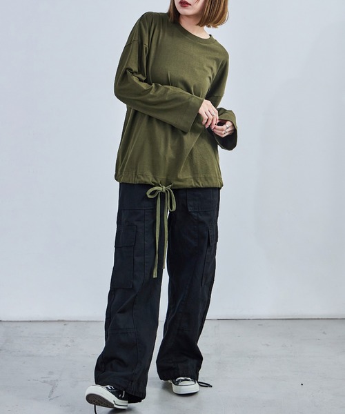 Fashion Letter(ファッションレター)の「【M-5L】2WAYバルーントップス 長袖 ロングスリーブ カットソー バルーンシルエット(Tシャツ/カットソー・レディース・カーキ/グレイッシュベージュ/ブラック/オフホワイト/チャコールグレー・4L~5L/LL~3L/M~L)」の15枚目の写真