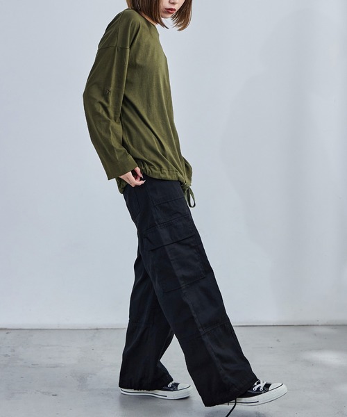 Fashion Letter(ファッションレター)の「【M-5L】2WAYバルーントップス 長袖 ロングスリーブ カットソー バルーンシルエット(Tシャツ/カットソー・レディース・カーキ/グレイッシュベージュ/ブラック/オフホワイト/チャコールグレー・4L~5L/LL~3L/M~L)」の18枚目の写真