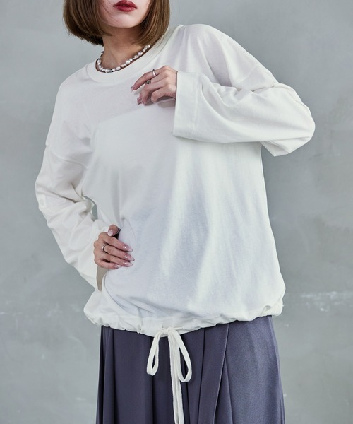 Fashion Letter(ファッションレター)の「【M-5L】2WAYバルーントップス 長袖 ロングスリーブ カットソー バルーンシルエット(Tシャツ/カットソー・レディース・カーキ/グレイッシュベージュ/ブラック/オフホワイト/チャコールグレー・4L~5L/LL~3L/M~L)」の22枚目の写真