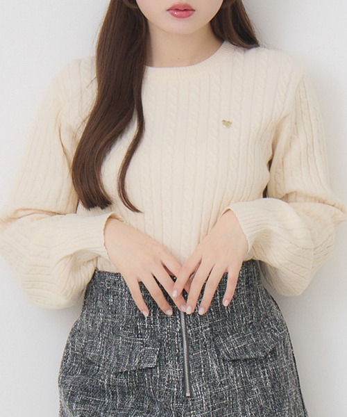 ems excite（エムズエキサイト）の「ケーブルNTPO（ニット/セーター・レディース・ダークブルー/ナチュラル/ダークグレー/レッド・FREE）」の2枚目の写真