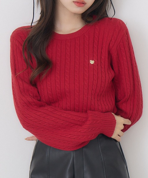 エキプモン　赤ニット EMODA ニット セーター スキッパーワイドハートニット