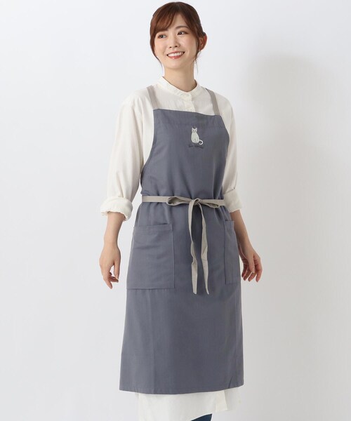 新品❣️エプロンワンピース♡モノグラム刺繍ポケット　フレンチリネン a267966d29bd5c52f846bc19b6ce48
