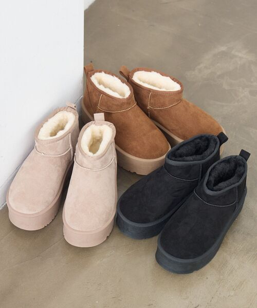 ems excite（エムズエキサイト）の「厚底ショートムートン（ブーツ・レディース・ベージュ/ブラック/キャメル・MEDIUM/LARGE）」の18枚目の写真