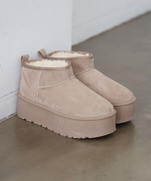 ems excite（エムズエキサイト）の「厚底ショートムートン（ブーツ・レディース・ベージュ/ブラック/キャメル・MEDIUM/LARGE）」の7枚目の写真