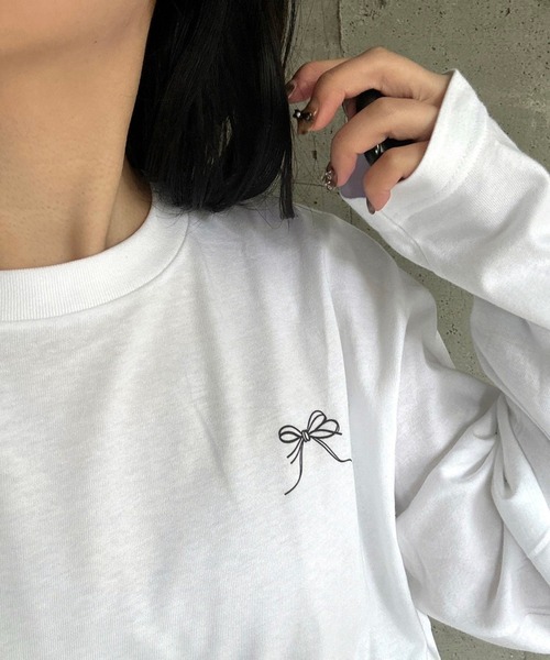 merrylatte（メリーラテ）の「『低身長用サイズあり』　ワンポイントロンT／長袖Tシャツ（Tシャツ/カットソー・レディース・ホワイト/A/C/D/E/B・MEDIUM/SMALL/LARGE/X-LARGE/X-SMALL）」の5枚目の写真