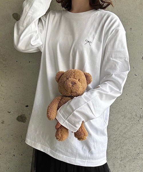 merrylatte（メリーラテ）の「『低身長用サイズあり』　ワンポイントロンT／長袖Tシャツ（Tシャツ/カットソー・レディース・ホワイト/A/C/D/E/B・MEDIUM/SMALL/LARGE/X-LARGE/X-SMALL）」の8枚目の写真