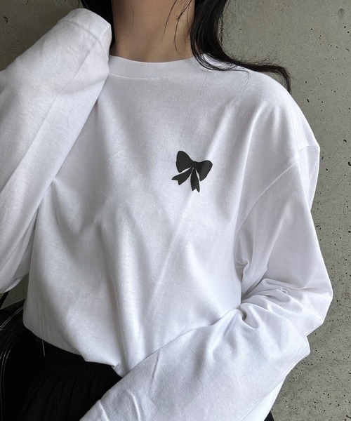 merrylatte（メリーラテ）の「『低身長用サイズあり』　ワンポイントロンT／長袖Tシャツ（Tシャツ/カットソー・レディース・ホワイト/A/C/D/E/B・MEDIUM/SMALL/LARGE/X-LARGE/X-SMALL）」の12枚目の写真