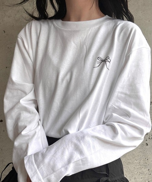 merrylatte（メリーラテ）の「『低身長用サイズあり』　ワンポイントロンT／長袖Tシャツ（Tシャツ/カットソー・レディース・ホワイト/A/C/D/E/B・MEDIUM/SMALL/LARGE/X-LARGE/X-SMALL）」の14枚目の写真