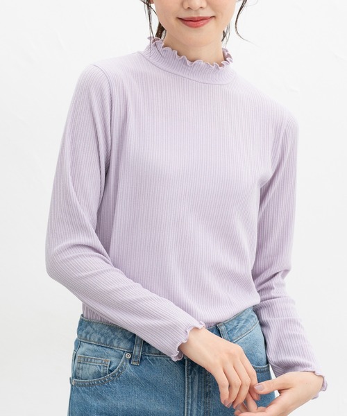 Honeys（ハニーズ）の「メローハイネックＴ（Tシャツ/カットソー・レディース・ピンク/グリーン/イエロー/オフホワイト/ブラック/ブルーグレー/アイボリー/サックスブルー/ラベンダー・S/M/L/LL）」の7枚目の写真