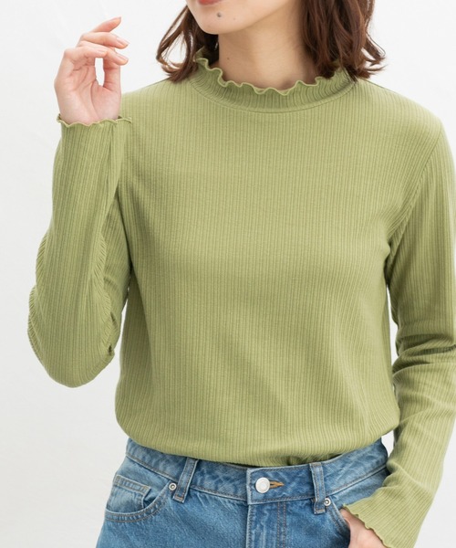 Honeys（ハニーズ）の「メローハイネックＴ（Tシャツ/カットソー・レディース・ピンク/グリーン/イエロー/オフホワイト/ブラック/ブルーグレー/アイボリー/サックスブルー/ラベンダー・S/M/L/LL）」の5枚目の写真