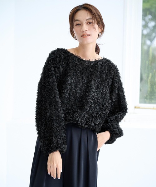 セール】フリルフリンジボートネックトップス（Tシャツ/カットソー