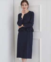 《S-LLsize》ドッキングペプラムワンピース【洗濯機洗い可/イージーアイロン/防シワ】