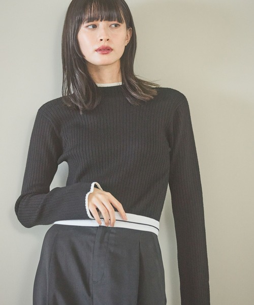 A17068 美品 マーカウェア リブ編みモックネックニット ブラック 3 A17068 美品 マーカウェア リブ編みモックネックニット ブラック 3