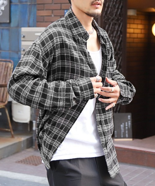 セール】長袖先染めチェック柄ネルシャツ（シャツ/ブラウス