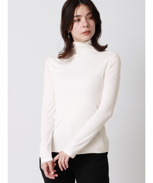 SUIT SQUARE(スーツスクエア)の「ハイネックプルオーバー 長袖 ウォッシャブル シアーリブ(Tシャツ/カットソー・レディース・ブラック/ホワイト・38(9号))」の1枚目の写真