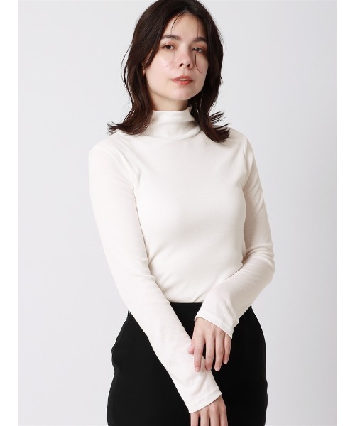 SUIT SQUARE(スーツスクエア)の「ハイネックプルオーバー 長袖 ウォッシャブル シアーリブ(Tシャツ/カットソー・レディース・ブラック/ホワイト・38(9号))」の6枚目の写真