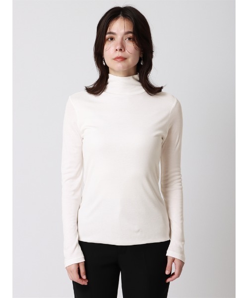 SUIT SQUARE(スーツスクエア)の「ハイネックプルオーバー 長袖 ウォッシャブル シアーリブ(Tシャツ/カットソー・レディース・ブラック/ホワイト・38(9号))」の4枚目の写真