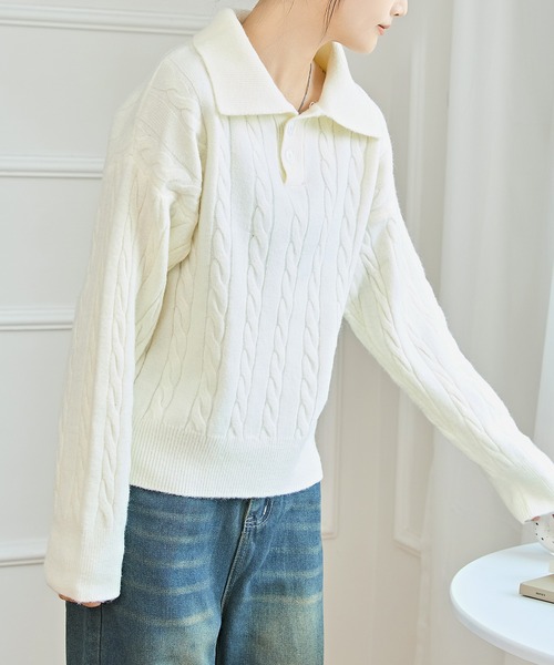 新品♡ラフェティッシュ　ターコイズ　ケーブルニット　セーター 長袖　モヘア　レア osharewalker ニット 長袖 レディース トップス セーター