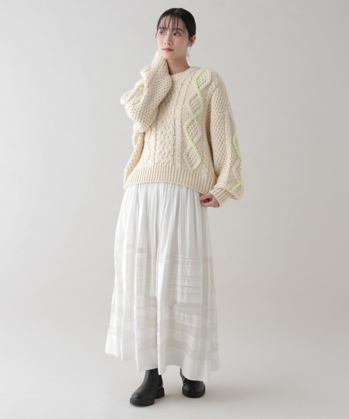 studio CLIP（スタディオクリップ）の「《natural by clip》タックレースギャザースカート（スカート・レディース・オフホワイト/ブラック・FREE）」の7枚目の写真