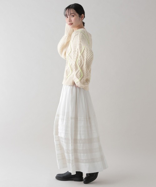 studio CLIP（スタディオクリップ）の「《natural by clip》タックレースギャザースカート（スカート・レディース・オフホワイト/ブラック・FREE）」の8枚目の写真