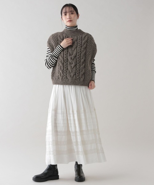 studio CLIP（スタディオクリップ）の「《natural by clip》タックレースギャザースカート（スカート・レディース・オフホワイト/ブラック・FREE）」の10枚目の写真