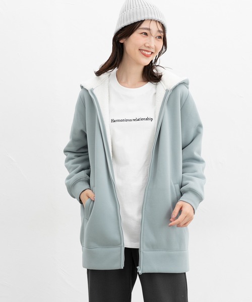 Honeys(ハニーズ)の「【ハニぽか】裏ボアロングパーカー(パーカー・レディース・スミクロ/ラベンダー/ベージュ/サックスブルー/カーキ・S/M/L/LL/3L)」の16枚目の写真