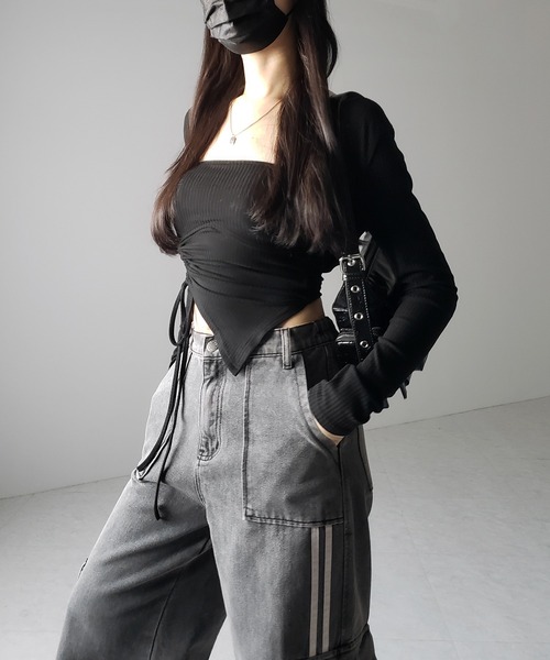me+em select（ミームセレクト）の「【 ３color ／ ４size 】サイドラインストレートカーゴデニムパンツ  ／ sideline straight cargo denim pants（デニムパンツ・レディース・ブルー/ブラック/ダークブラック・MEDIUM/SMALL/X-LARGE/LARGE）」の14枚目の写真